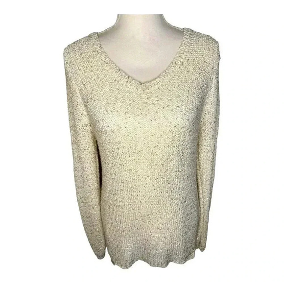 Apt. 9 Women’s Large Cream V-Neck Sweater With Gold Sequins - Picture 1 of 6